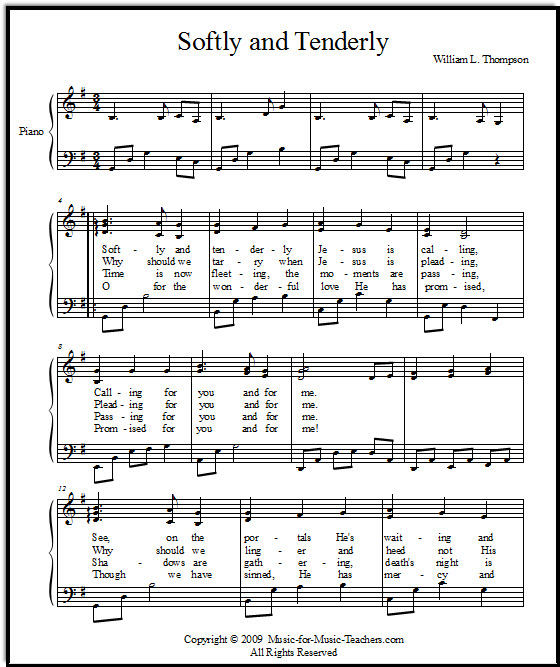 Hymn music Softly and Tenderly