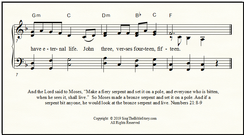 A closeup look at the Bible song "As Moses Lifted Up the Serpent in the Wilderness" for piano