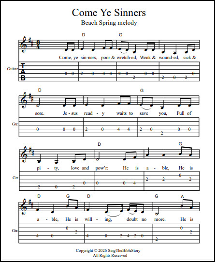 Guitar tabs Come Ye Sinners