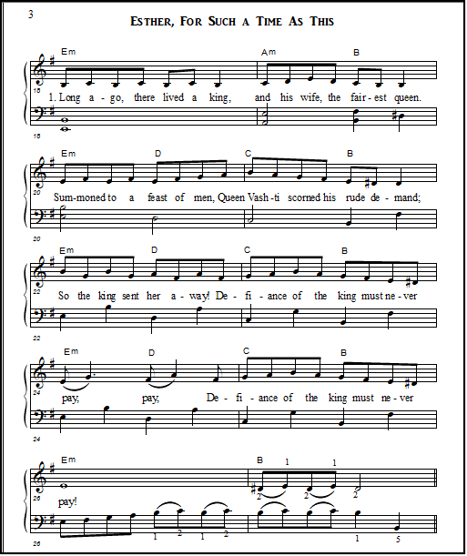 Esther sheet music, easy piano edition