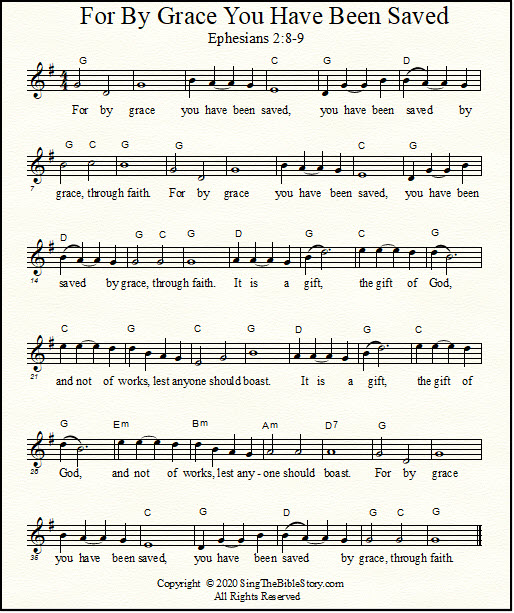 Lead sheet with chords for "For By Grace You Have Been Saved"