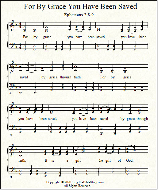 The sheet music for piano and voice for the song "For By Grace You Have Been Saved"