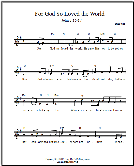 For God So Loved the World song, set to the tune of Star of the County Down, lead sheet