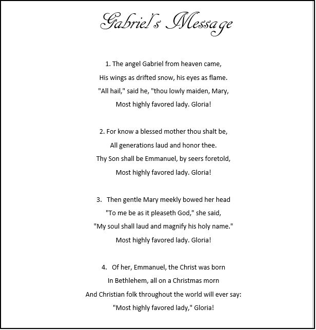 Gabriel's Message lyrics, a pdf to print