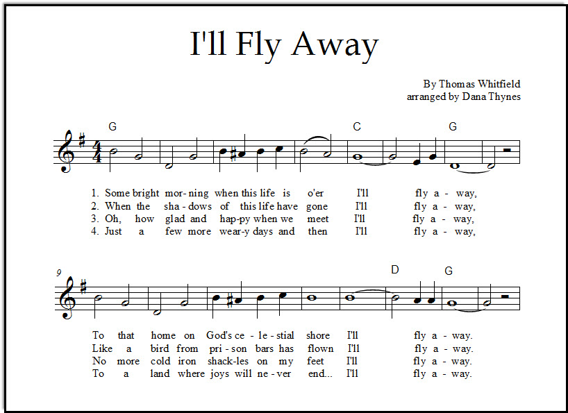 Music lead sheet for hymn I'll Fly Away