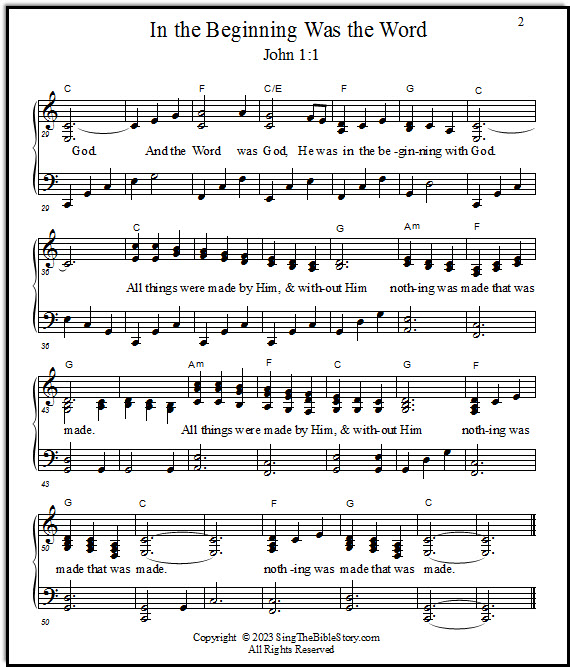 In the Beginning song lyrics & piano sheet