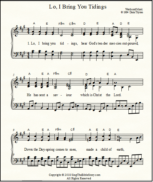 Piano arrangement of the Bible Christmas story about the angel announcing the birth of Jesus to shepherds taking care of their flocks.