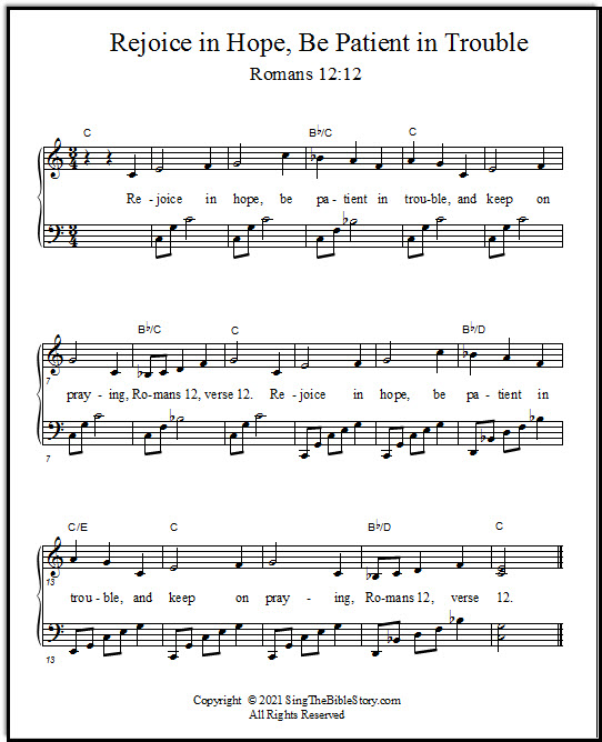 Bible verse song "Rejoice in hope" for piano