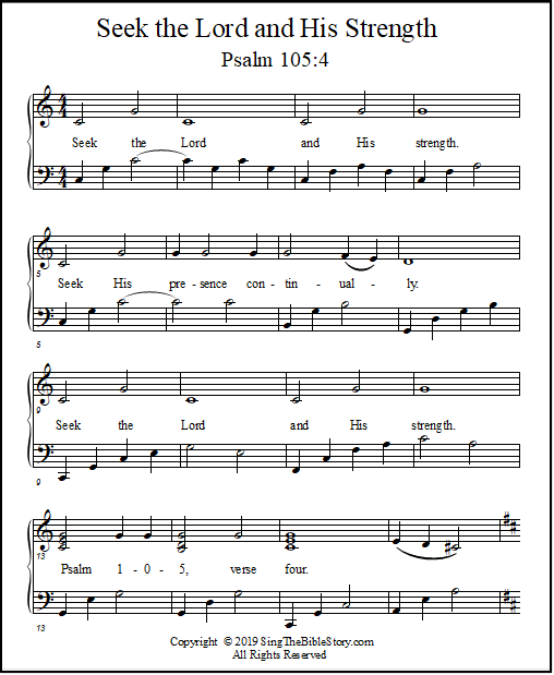 Piano and vocal music for "Seek the Lord," Psalm 105:4