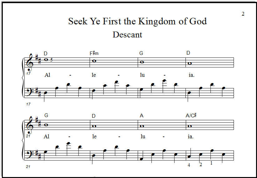Descant melody to Seek Ye First