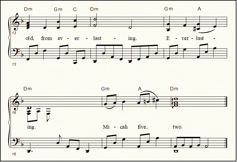 A close-up view of the end of the Christmas memory verse song 