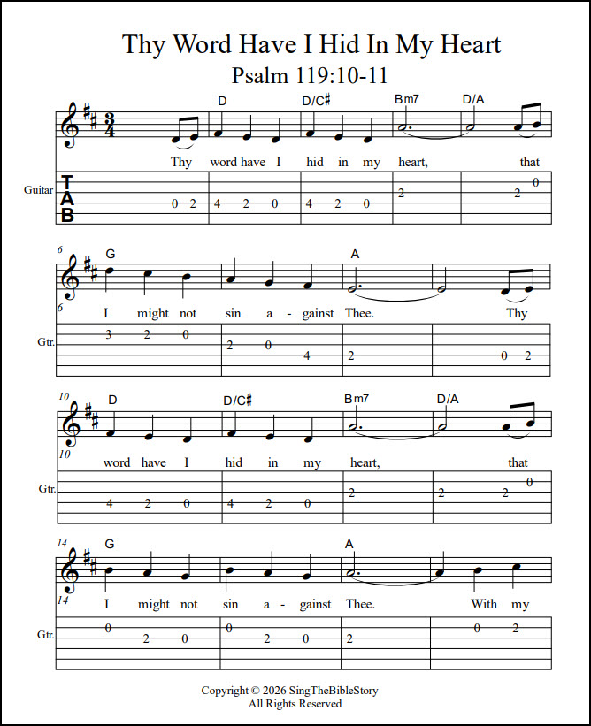 Thy Word Have I Hid guitar in D