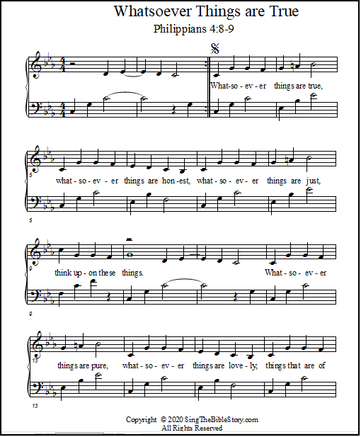 Piano sheet music "Whatsoever Things are True," from the Bible