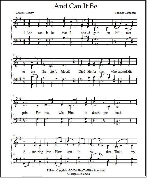 Four part harmony music arrangement of the hymn "And Can It Be"