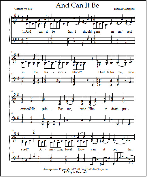 Piano sheet music arrangement for the hymn of worship "And Can It Be That I Should Gain"