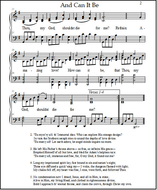 Piano arrangement of And Can It Be, a hymn by Charles Wesley