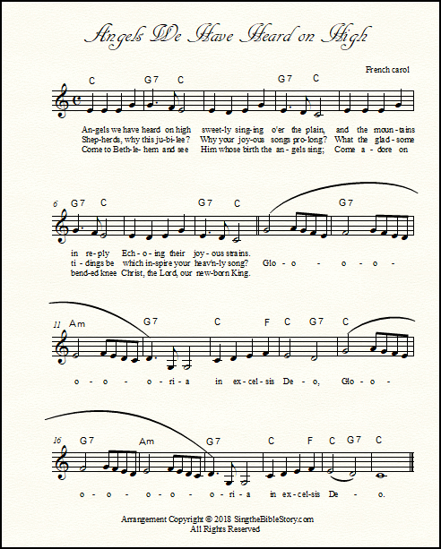 Lead sheet "Angels We Have Heard on High" in the key of C