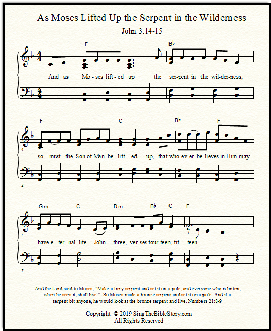 The bronze serpent story of the Bible, partly recounted, in song