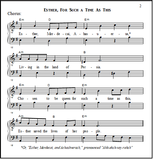 Chorus of "Esther: For Such a Time as This", Easy Piano version