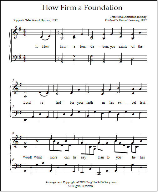 Church hymn How Firm a Foundation piano sheet music with lyrics