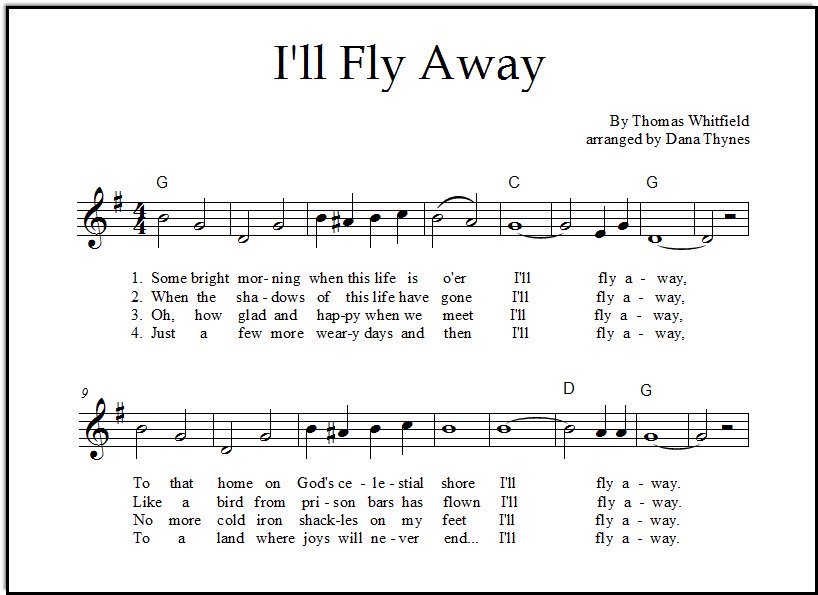 Music lead sheet for hymn I'll Fly Away