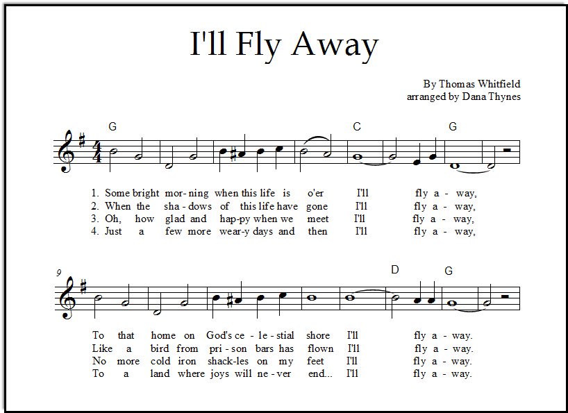 Music lead sheet for hymn I'll Fly Away