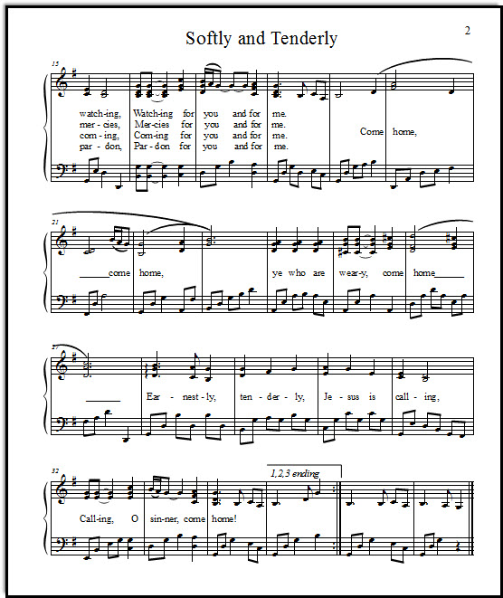 Hymn for piano Softly and Tenderly