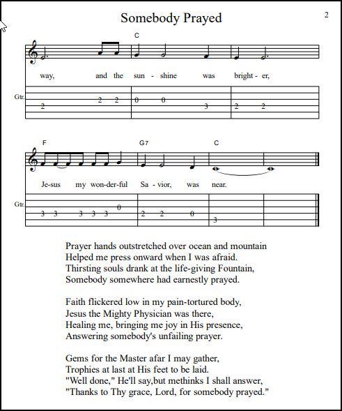 Guitar song Somebody Prayed & My Burden Was Lighter