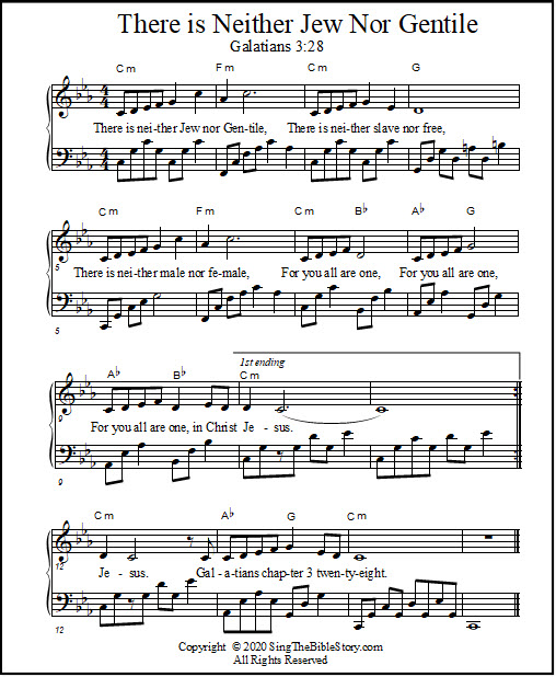 Piano sheet music for the Bible verse "There is neither Jew nor Gentile", Galatians 3:28