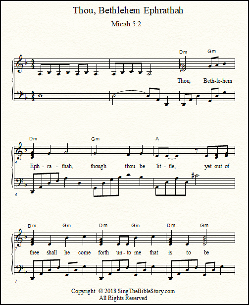 Page one of the piano arrangement "Thou, Bethlehem Ephrethah"
