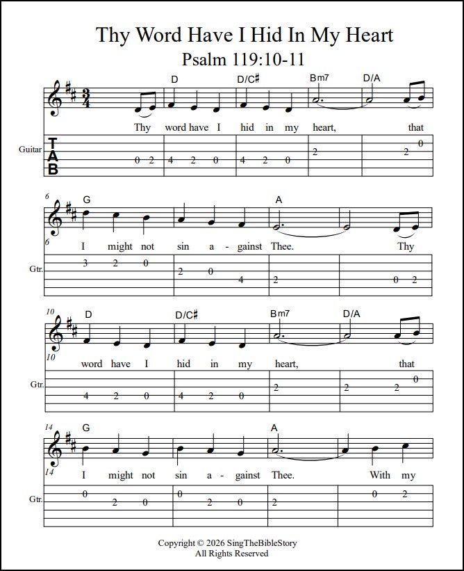 Thy Word Have I Hid guitar in D