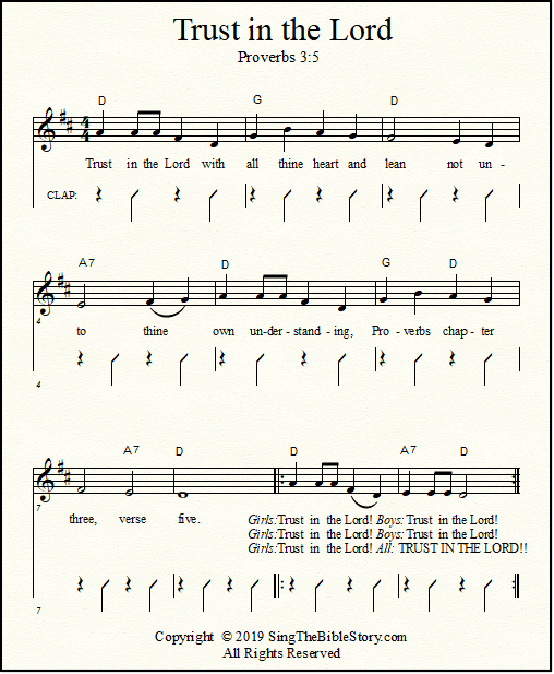 A lead sheet for the music of "Trust in the Lord with all your heart" from Proverbs 3:5