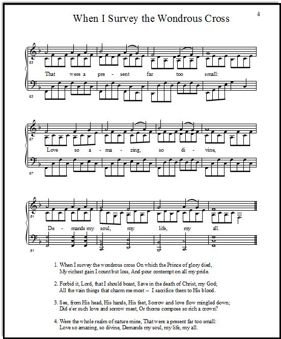 Piano arrangement of When I Survey the Wondrous Cross