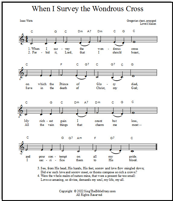 Lead sheet hymn When I Survey the Wondrous Cross