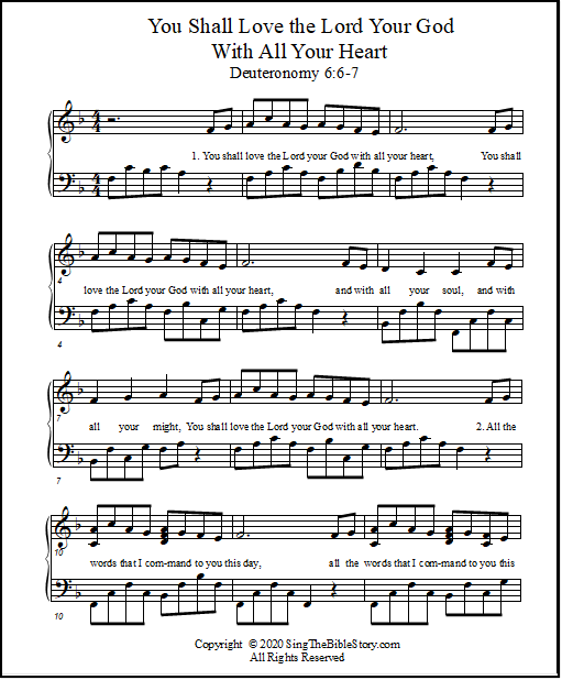 Sheet music for piano, about Deuteronomy 6:6 - "You shall love the Lord your God with all your heart"