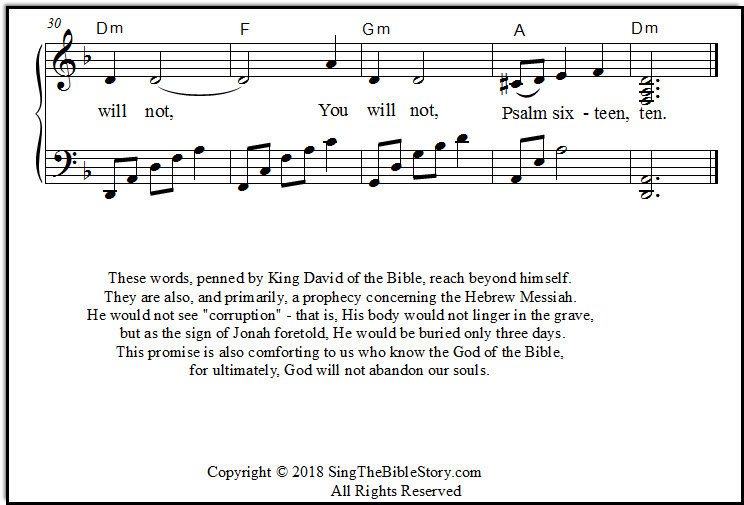 Closeup of sheet music for Psalm 16:10 song, "You Will Not Abandon My Soul Unto Sheol"